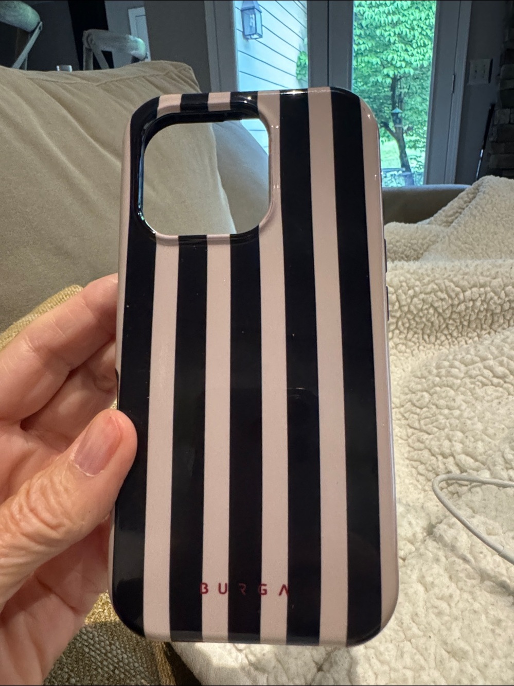 Burga Pink Phone Case with black Vertical Stripes - iPhone 16 plus MagSafe - Picture 2 of 5